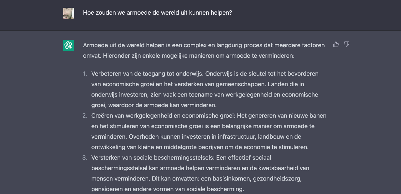 Ik vroeg ChatGPT Hoe we het beste armoede in de wereld kunnen bestrijden. (NL)